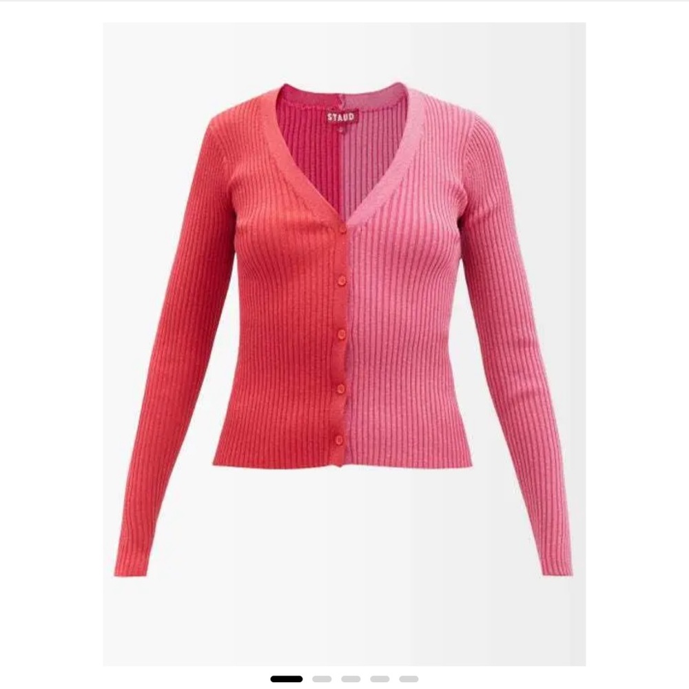 STAUD Pink and Red Ribbed Cardigan - Picture 3 of 5